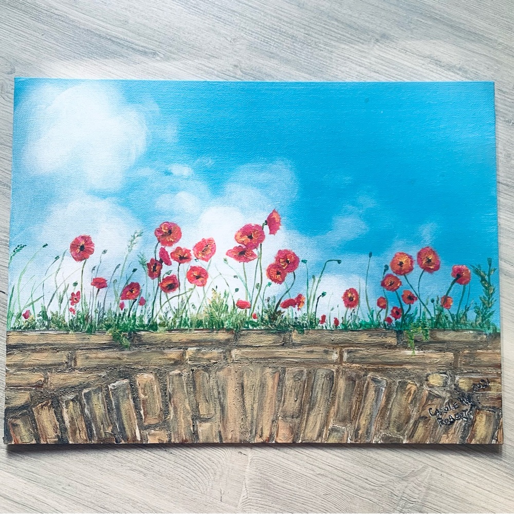 Oil Painting Poppies Bridge 16x12 Inches Landscape Painting Wall Decor Art Gift